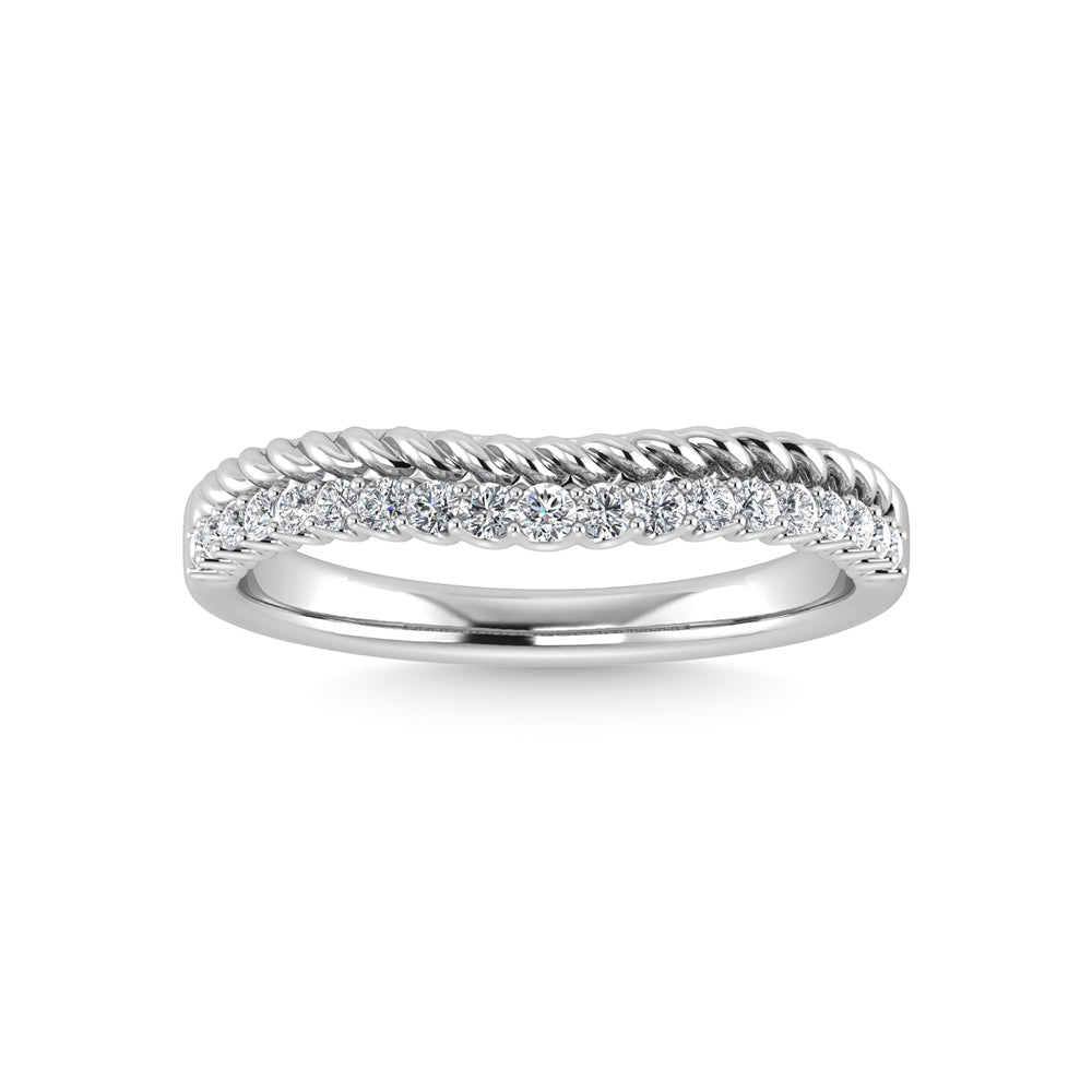 1/10 carat total 14K white gold diamond. Curved band.