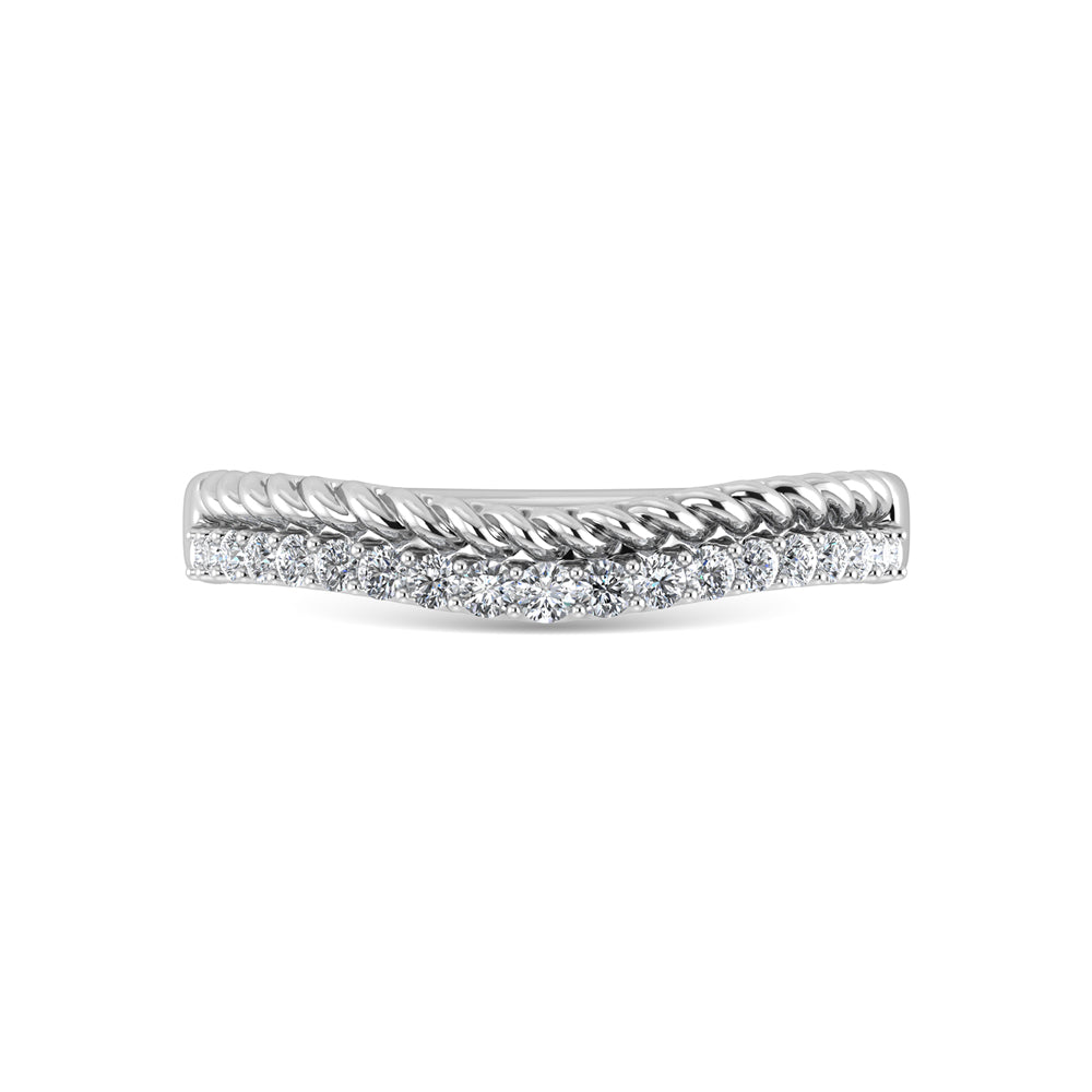 1/10 carat total 14K white gold diamond. Curved band.