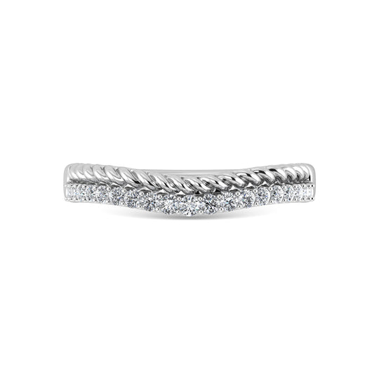 1/10 carat total 14K white gold diamond. Curved band.