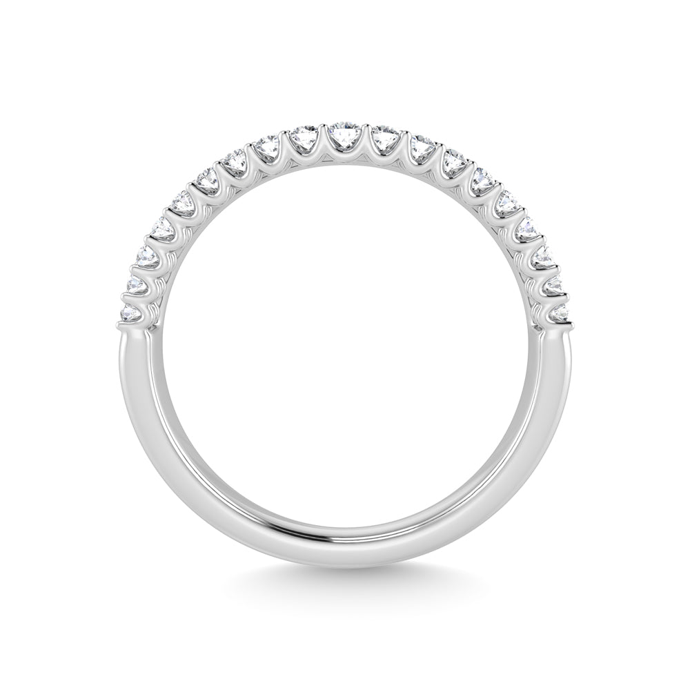 1/10 carat total 14K white gold diamond. Curved band.