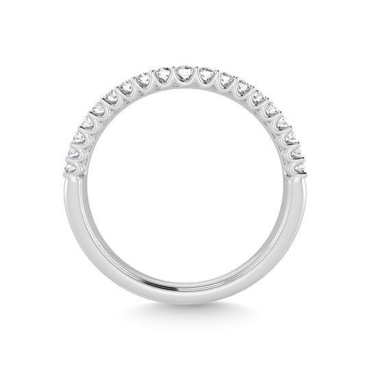 1/10 carat total 14K white gold diamond. Curved band.
