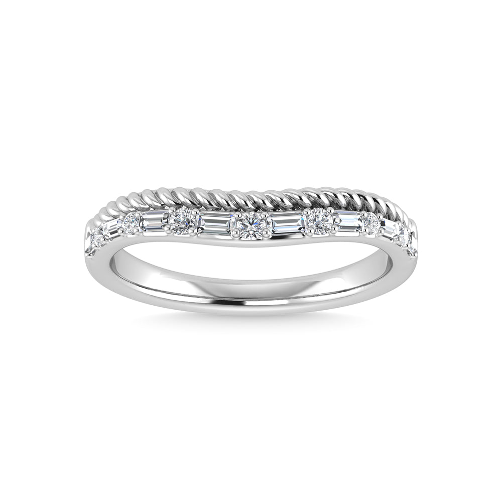 1/5 carat total 14k white gold diamond. Curved band.