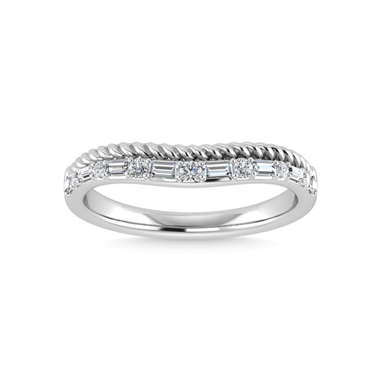 1/5 carat total 14k white gold diamond. Curved band.