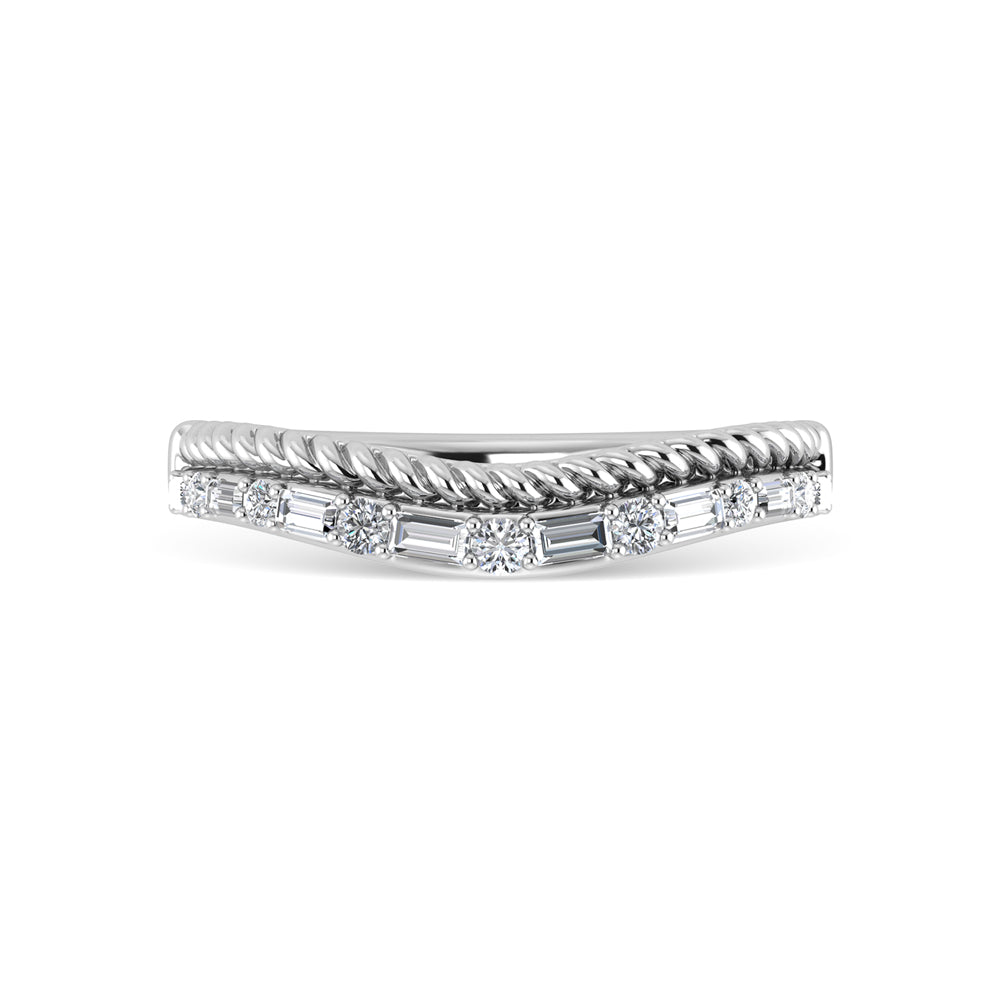 1/5 carat total 14k white gold diamond. Curved band.