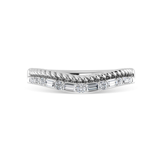1/5 carat total 14k white gold diamond. Curved band.