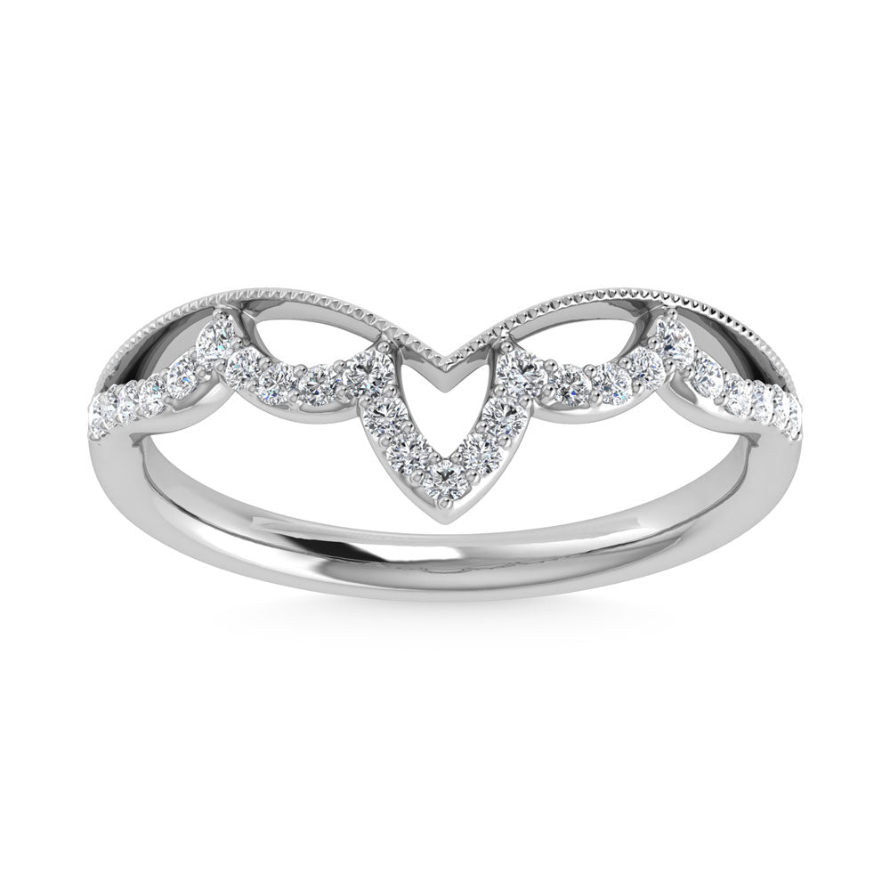1/5 carat total 14K white gold diamond. Chevron band