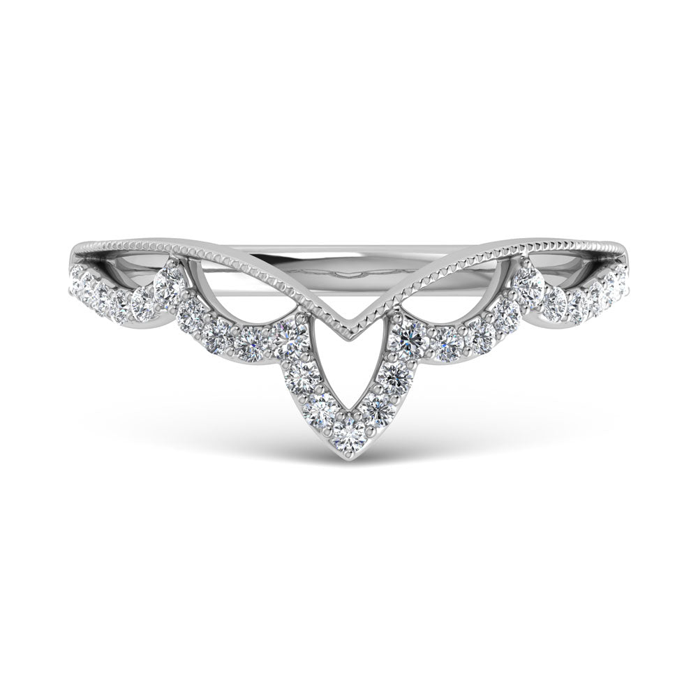 1/5 carat total 14K white gold diamond. Chevron band
