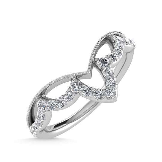 1/5 carat total 14K white gold diamond. Chevron band
