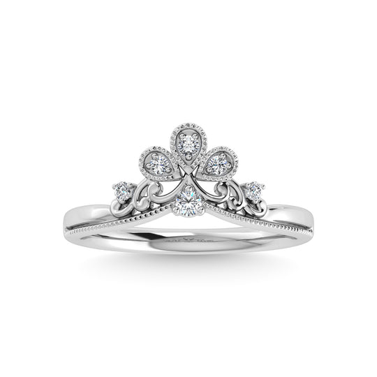 Banda Curva con Diamantes en Oro Blanco de 14k con Diamantes de 1/10 qt