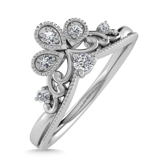 Banda Curva con Diamantes en Oro Blanco de 14k con Diamantes de 1/10 qt
