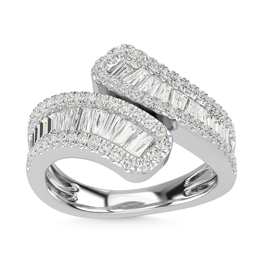 Diamante en oro blanco de 14 quilates de 1 3/8 quilates total. Anillo de moda