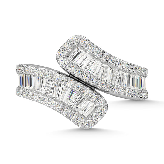 Diamante en oro blanco de 14 quilates de 1 3/8 quilates total. Anillo de moda