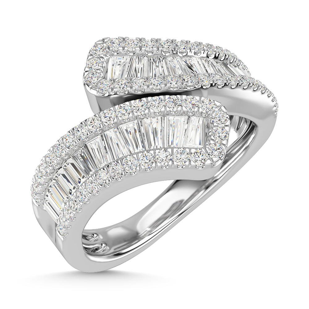 Diamante en oro blanco de 14 quilates de 1 3/8 quilates total. Anillo de moda
