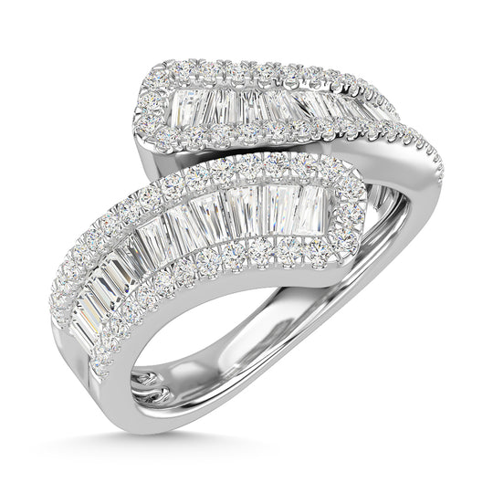 Diamante en oro blanco de 14 quilates de 1 3/8 quilates total. Anillo de moda