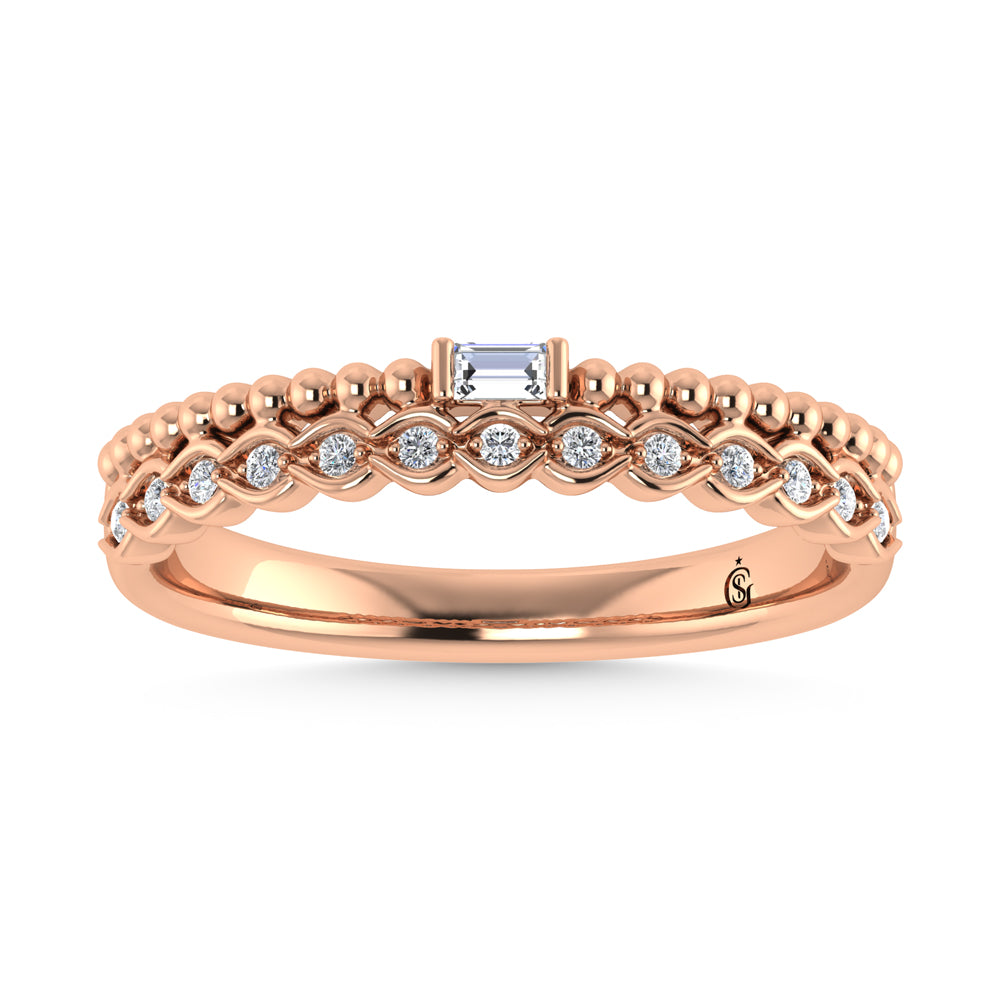 Diamante en oro rosa de 14 quilates de 1/10 quilates total. Banda apilable