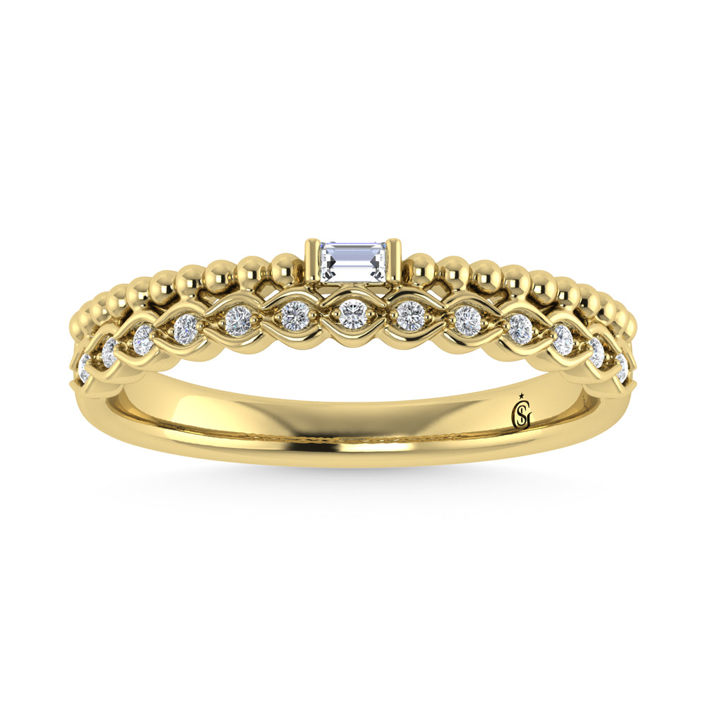 Diamante de oro amarillo de 14 quilates de 1/10 quilates total. Banda apilable
