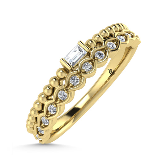 Diamante de oro amarillo de 14 quilates de 1/10 quilates total. Banda apilable