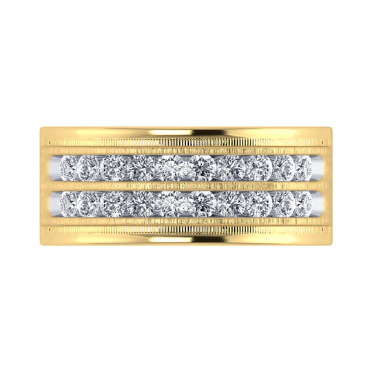 Diamante en oro amarillo de 14 quilates de 1 qt. total. Banda para hombre