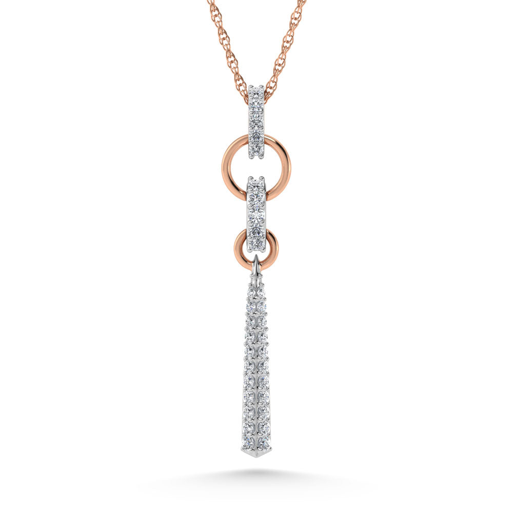 Diamante de oro rosa de 14 quilates de 1/5 qt. Dos. Colgante de moda