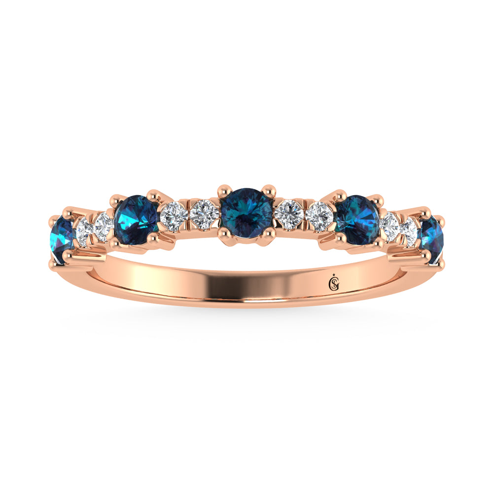 14K Rose Gold Diamond 5/8 ct. Two. Alternative Diamond and Alexandrite Stackable Wedding Band