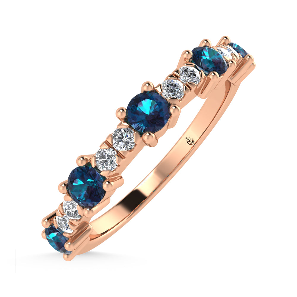 14K Rose Gold Diamond 5/8 ct. Two. Alternative Diamond and Alexandrite Stackable Wedding Band