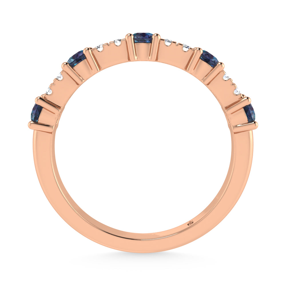14K Rose Gold Diamond 5/8 ct. Two. Alternative Diamond and Alexandrite Stackable Wedding Band