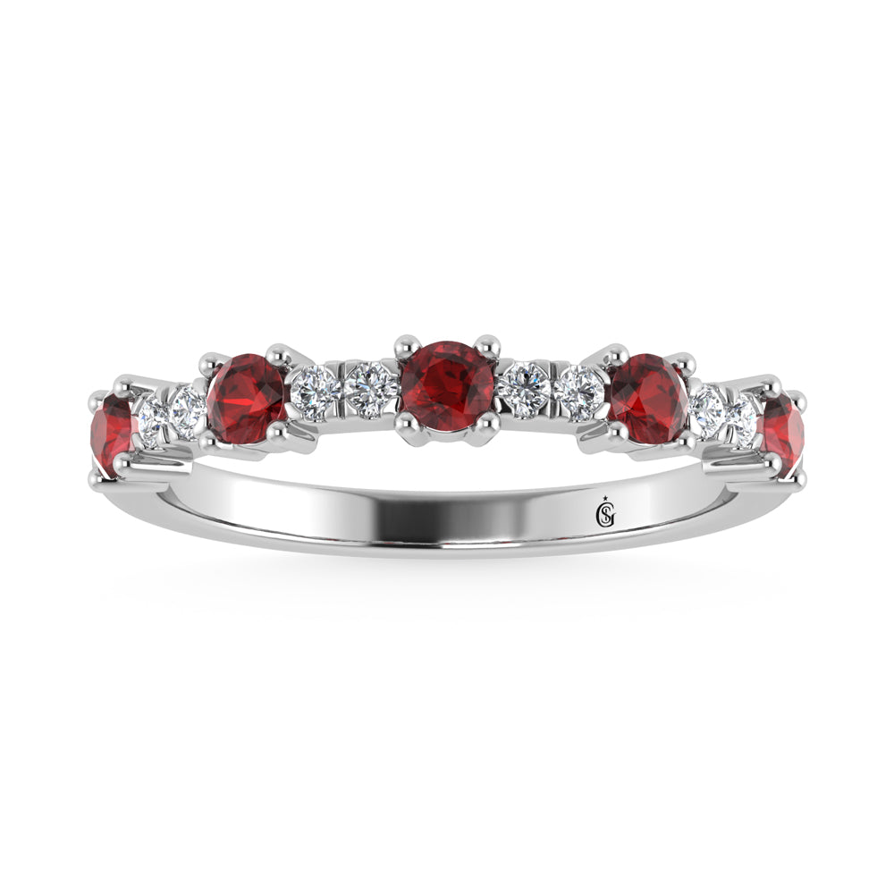 1/2 ct. 14K white gold diamond. Two. Alternative diamond and garnet stackable band