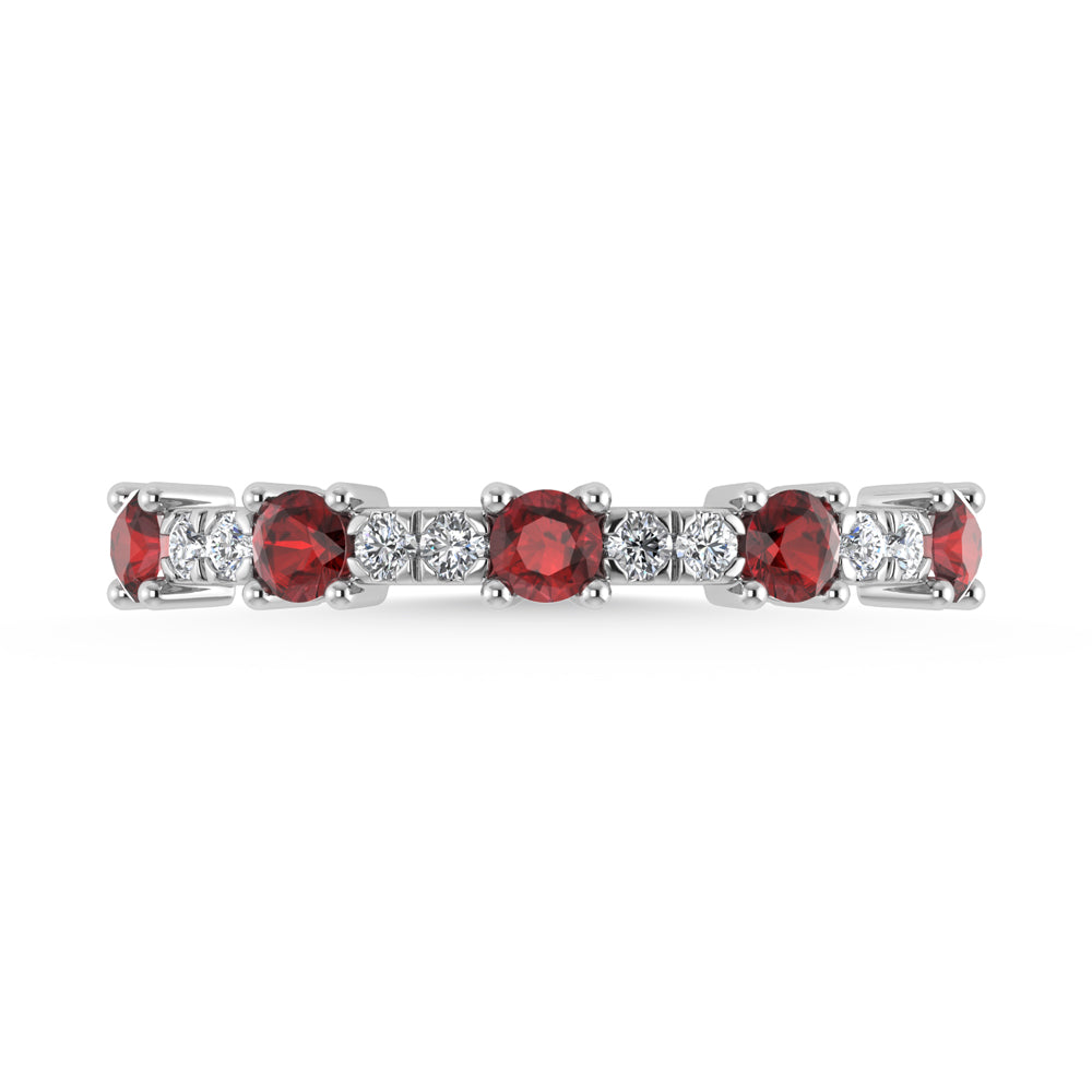1/2 ct. 14K white gold diamond. Two. Alternative diamond and garnet stackable band