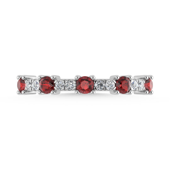 1/2 ct. 14K white gold diamond. Two. Alternative diamond and garnet stackable band