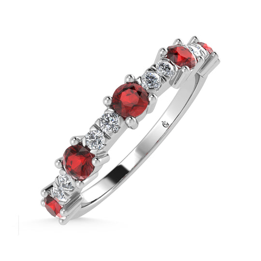 1/2 ct. 14K white gold diamond. Two. Alternative diamond and garnet stackable band