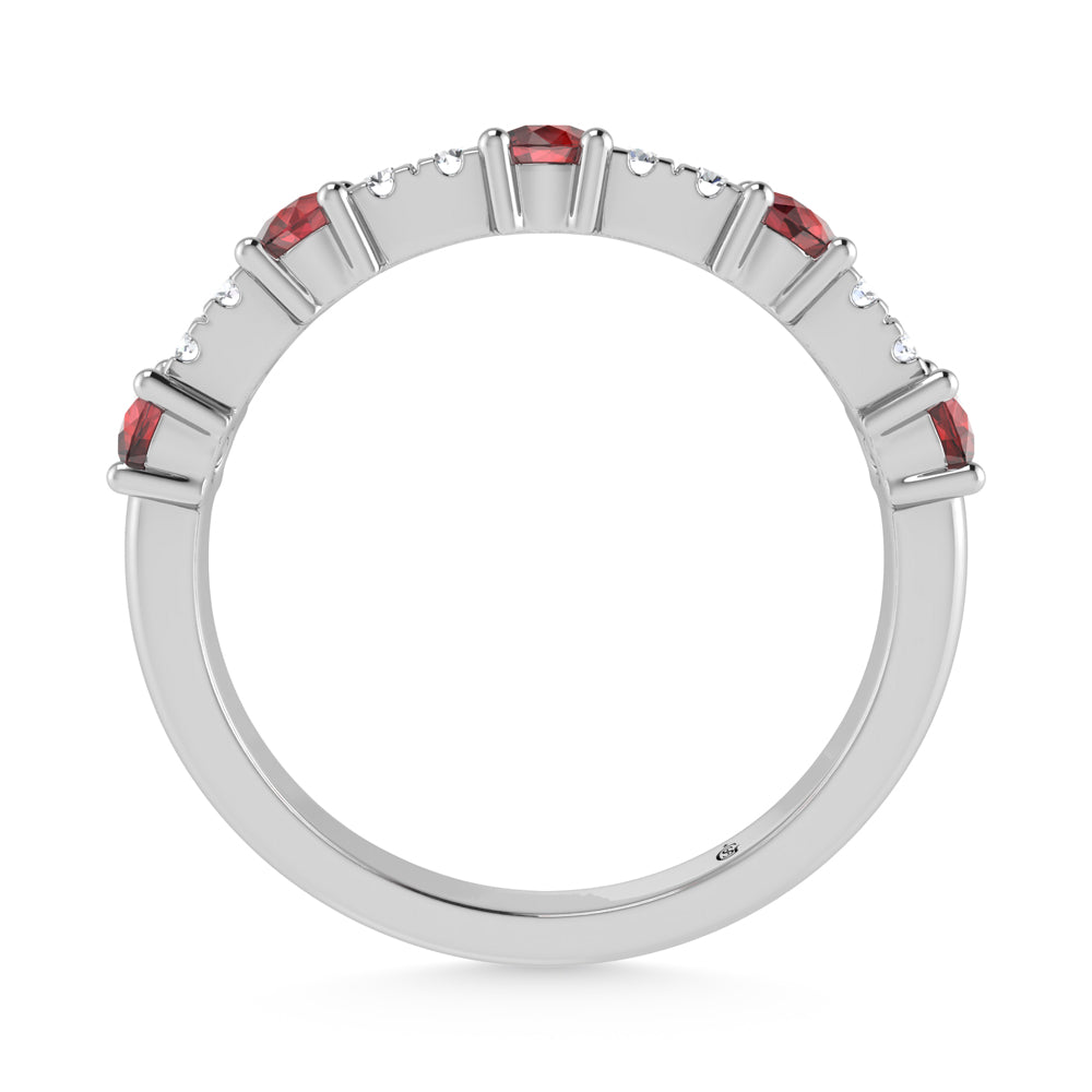 1/2 ct. 14K white gold diamond. Two. Alternative diamond and garnet stackable band