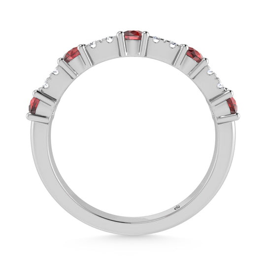 1/2 ct. 14K white gold diamond. Two. Alternative diamond and garnet stackable band