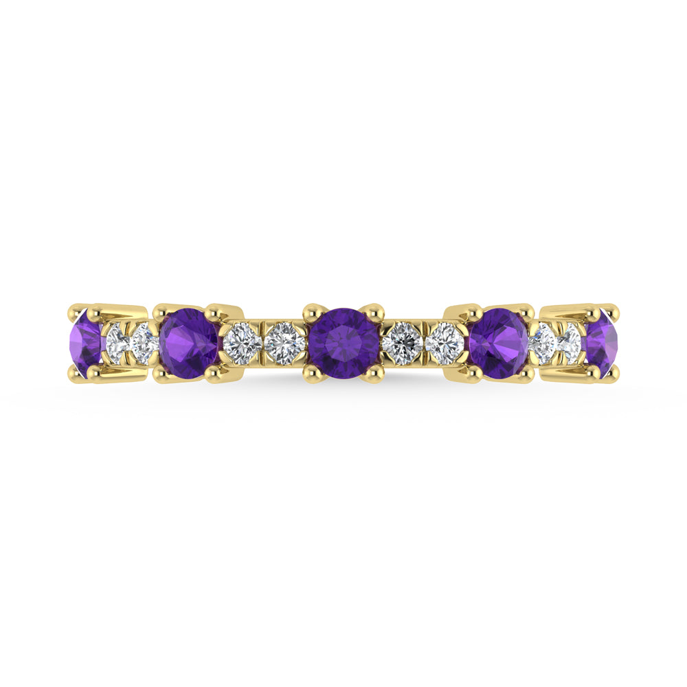 Diamante de oro amarillo de 14 quilates de 1/2 qt. Dos. Alianza apilable alternativa de diamantes y amatistas