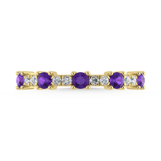 Diamante de oro amarillo de 14 quilates de 1/2 qt. Dos. Alianza apilable alternativa de diamantes y amatistas