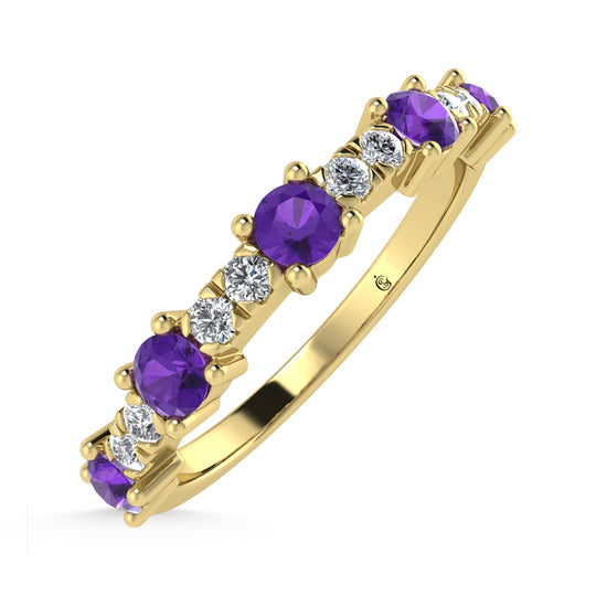 Diamante de oro amarillo de 14 quilates de 1/2 qt. Dos. Alianza apilable alternativa de diamantes y amatistas