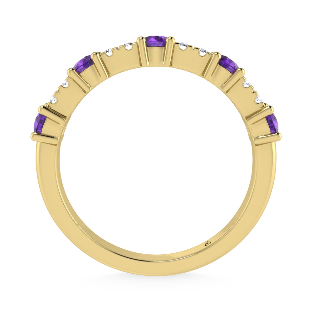 Diamante de oro amarillo de 14 quilates de 1/2 qt. Dos. Alianza apilable alternativa de diamantes y amatistas