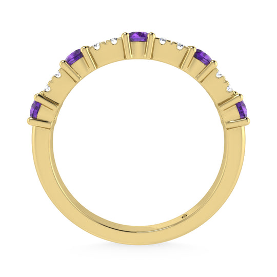Diamante de oro amarillo de 14 quilates de 1/2 qt. Dos. Alianza apilable alternativa de diamantes y amatistas