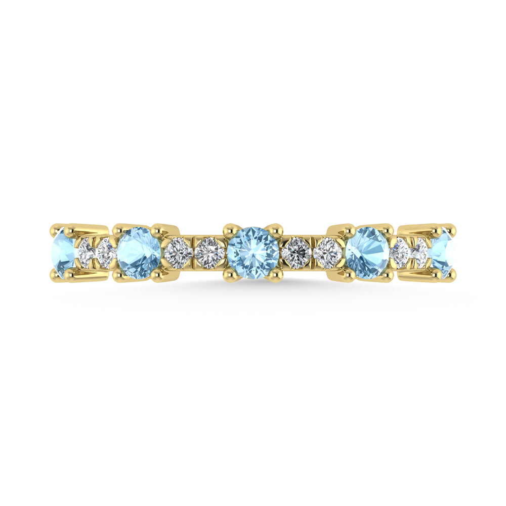 Diamante de oro amarillo de 14 quilates de 3/8 qt. Dos. Banda apilable alternativa de diamantes y aguamarina
