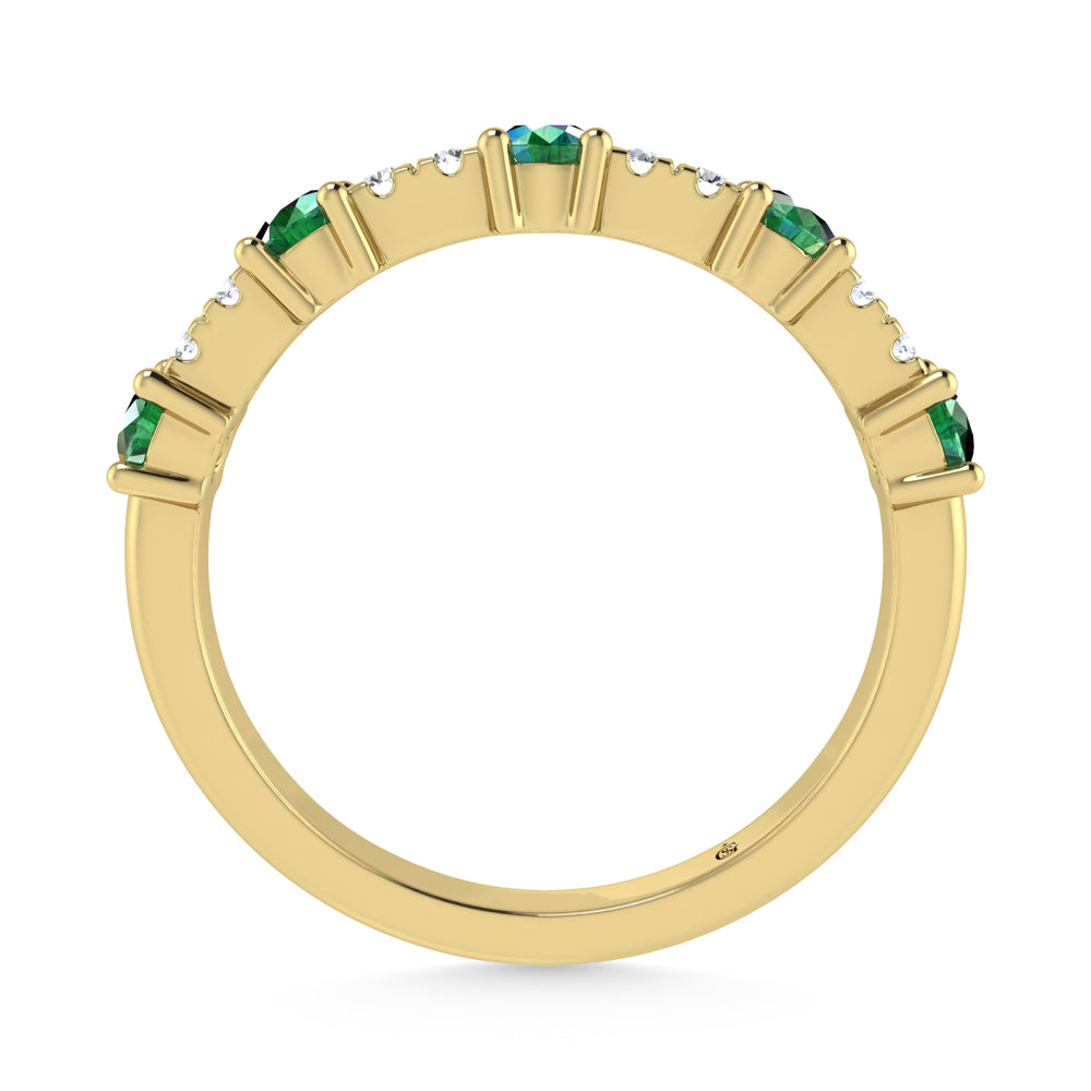 Diamante de oro amarillo de 14 quilates de 1/2 qt. Dos. Banda apilable alternativa de diamantes y esmeraldas