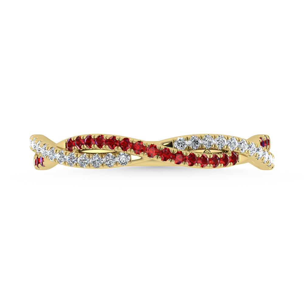 Diamante de oro amarillo de 14 quilates de 1/4 qt. Dos. Banda de diamantes y rub√≠es