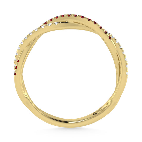 Diamante de oro amarillo de 14 quilates de 1/4 qt. Dos. Banda de diamantes y rub√≠es