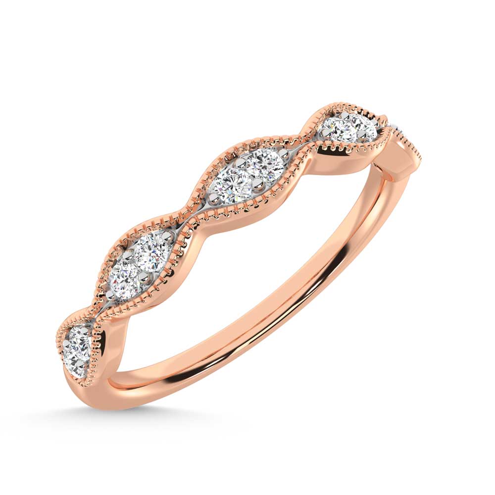 Diamante de oro rosa de 14 quilates de 1/6 qt. Dos. Banda apilable
