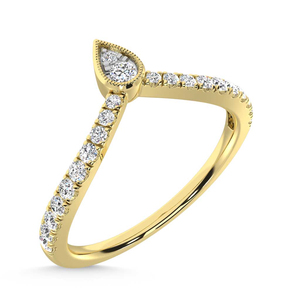Diamante de oro amarillo de 10 quilates de 1/4 qt. Dos. Banda de chevr√≥n