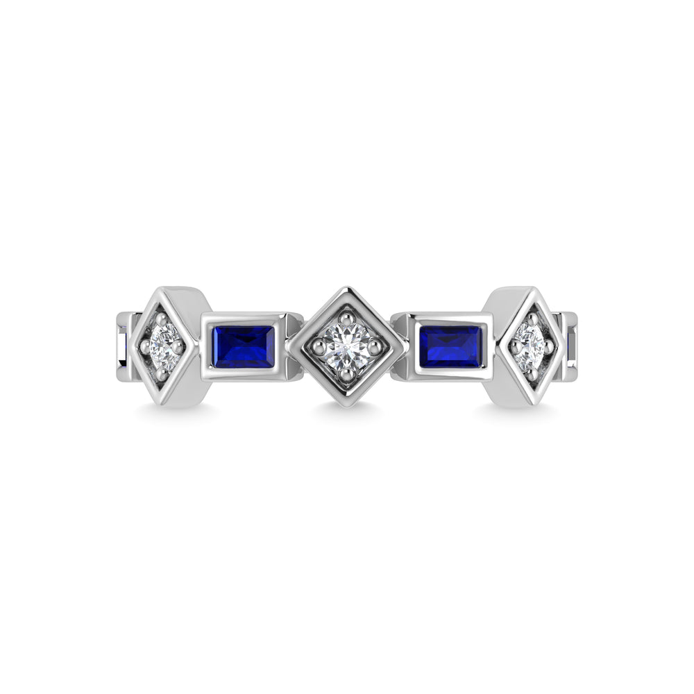 14K white gold, 7/8 ct. tw. blue sapphire and diamond. Stackable band.