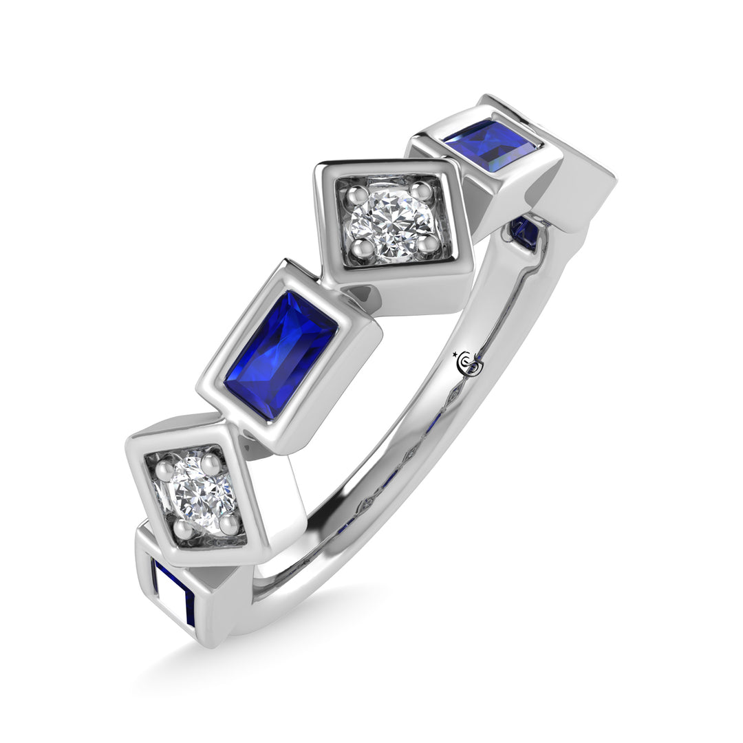 14K white gold, 7/8 ct. tw. blue sapphire and diamond. Stackable band.