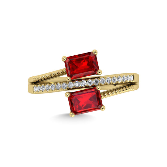 14K yellow gold, 1 3/8 carat total diamond and ruby. Stackable band