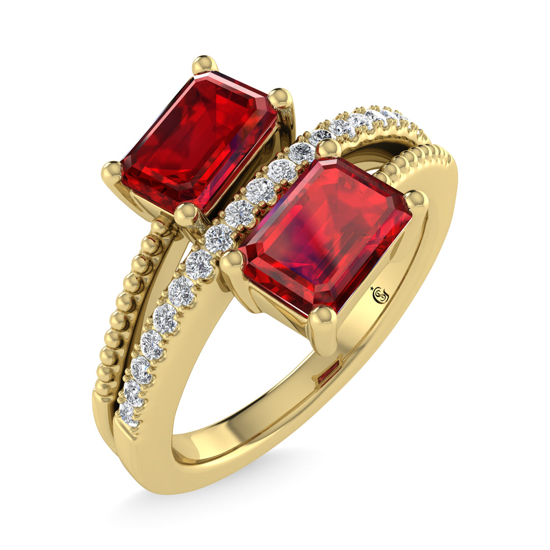 14K yellow gold, 1 3/8 carat total diamond and ruby. Stackable band