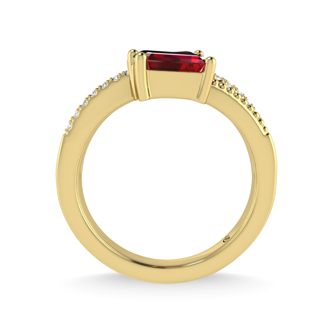 14K yellow gold, 1 3/8 carat total diamond and ruby. Stackable band
