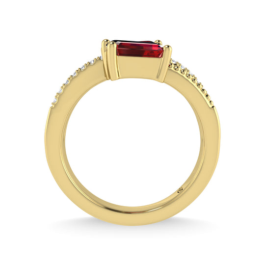 14K yellow gold, 1 3/8 carat total diamond and ruby. Stackable band