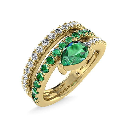 14K yellow gold, 1 1/4 ct. diamond and emerald stackable band